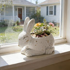 Vintage Cement Animal Planter Pots,Cement Succulent Planter,Indoor & Outdoor Garden Decor Rustic Shabby Flower Plants for Home,Patio,Balcony(White Rabbit)