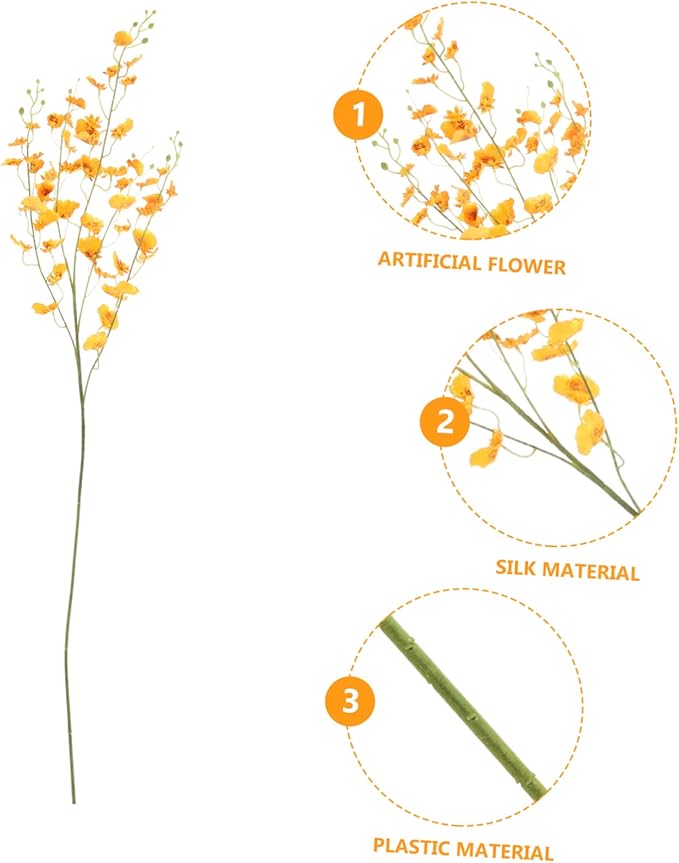 Cabilock Imitation Oncidium Orchid Artificial Flower Single Stem Orange Simulation Flower Decor for DIY Adornment Photography Props Home Bedroom Living Room Decoration