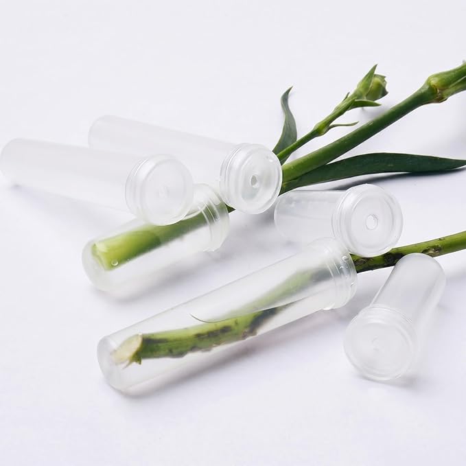 50 Pack 4.33 Inch Floral Water Tubes, 60ml Large Flower Tubes for Milkweed Cuttings, Plastic Floral Vials with Caps for Flower Arrangements, Butterfly Breeding & Florist Supplies