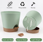 Indoor Self Watering Planters with Drainage Holes and Saucers, 8, 7, 6.5, 6, 5.5, 5 Inches, 6 Pots（Green+Brown