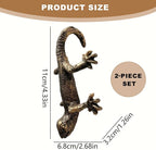 2-Pack Vintage Bronze Gecko Planter Pot Hugger Flower Figurine – Resin Climbing Lizard Statue for Garden, Fairy Garden Terrarium, Outdoor Fence & Yard Decor，Versatile Home & Office Decor