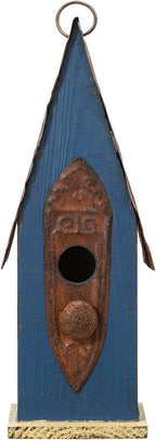 Glitzhome Bird Houses for Outside, Hanging Bird House for Outdoors, 13.25" H Retro Blue Distressed Solid Wood Pet Cottage Garden Decorative Birdhouse for Swallow Sparrow Finch Cardinals