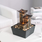 GOSSI Indoor 3-Tier Tabletop Water Fountain with Soothing Sound, Simulation Stone Pillar Design, Natural River Rocks, Reflective Lighting for Meditation and Relaxation
