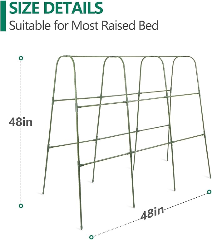 Cucumber Trellis for Raised Bed, 1 Pack 4ft Tall U-Frame, Garden Trellis for Climbing Plants Outdoor, Perfect for Vines, Beans - Green with Netting