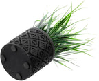 MyGift Artificial Green Grass Plant in Modern Black Concrete Pot with Geometric Embossed Pattern, Tabletop Faux Greenery Decorative Round Cement Planter Home Decor