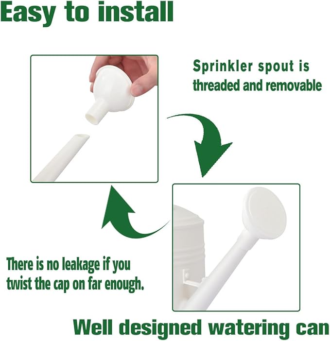 Plastic Watering Can for Indoor Plants Outdoor Garden Flowers - House Plant Watering Can with Sprinkler Head (1/2 Gallon, White)