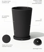 Bamworld Plant Pots Planters for Indoor Plants Flower Pots with Drainage Holes 5.5/6.5 Inch Set of 2 Plastic Planters for Outdoor Plants Garden Pots for Office Room Home Decor Black
