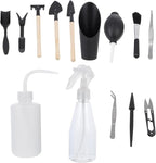 Kisangel 14pcs Gardening Tool Set for Succulent Plant Care, Including Transplanting Tools and Spraying Bottle, Black Gardening Accessories Kit for Indoor and Outdoor Planting
