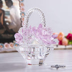 H&D HYALINE & DORA Glass Rose Flower Gift for Women Handcraft Pink Crystal Rose Flower Basket Figurine for Valentine's Day Mother's Day Christmas