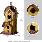 Glitzhome Birdhouses for Outdoors,Hummingbird Houses for Outside, 11.5"H Yellow Hand Painted Distressed Solid Wood Bird Nesting Box Decorative Birdhouse with Rattan Hanging Bird House for Patio Garden