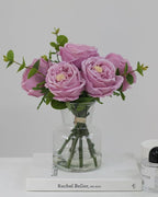 CHASMILE Artificial Flowers with Pinkish-Purple Peonies in Vase, Fix Lifelike Fake Flowers in a Vase with Artificial Water, Faux Flower Arrangements for Dining Table Centerpiece Decor