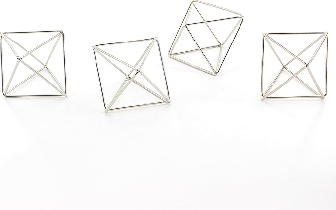 Geometric Silver Iron Air Plant Hangers and Stands Set - 2 Hanging with Chains + 4 Tabletop Holders for Tillandsia, Succulents, Modern Home Decor, Wall or Desk Display