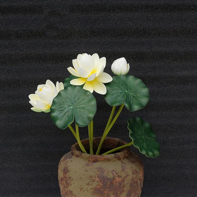 2Pcs Artificial Lotus Flower Decor, 12.5inch 7 Head Water Lilies, Outdoor Pond Plants, Silk Artificial Flower Lotus, Household Living Room and Dining Table Decoration (White)
