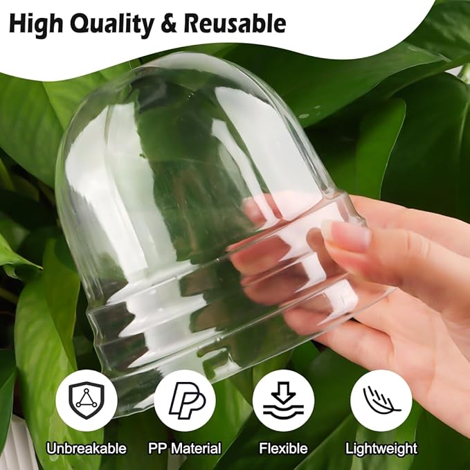 RooTrimmer Humidity Domes for 4 Inch Pots, 100 Pack Transparent Plant Dome Covers with Ventilation, Clear Nursery Pot Domes for Seed Starting, Seedling Germination, and Gardening