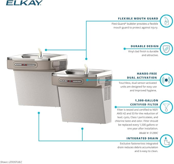 Elkay Wall Mount Hands-Free Activation ADA Cooler Non-Filtered Refrigerated Stainless