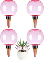 4 Pack Self Watering Globes 17oz Large Plant Watering Globes Top Fill, Self Water Planter Insert Indoor/Outdoor Plastic Water Bulbs Slow Release Terracotta for Plants, Pink