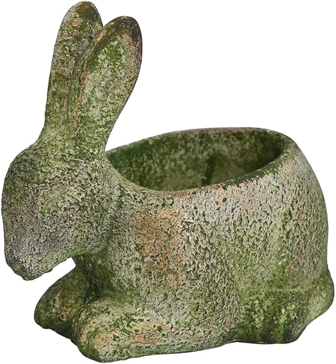 Vintage Cement Animal Planter Pots,Cement Succulent Planter,Indoor & Outdoor Garden Decor Rustic Shabby Flower Plants for Home,Patio,Balcony(Green Rabbit)