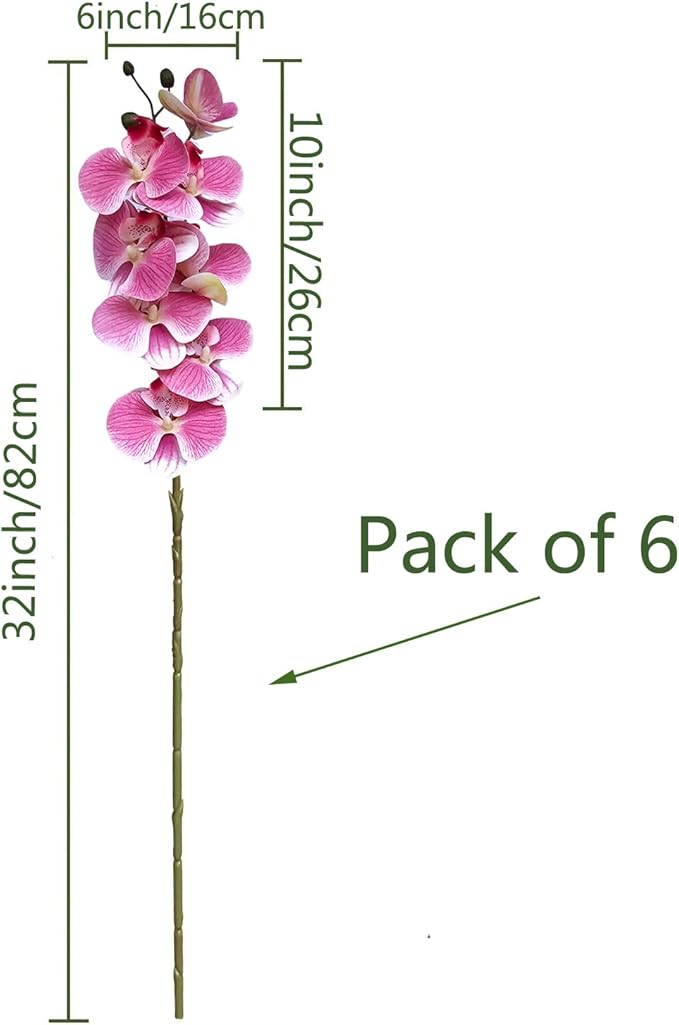 FagusHome 32 Inch Artificial Phalaenopsis Flowers 6 Pcs Artificial Orchid Flowers Stem Plants for Home Décor (Pink)