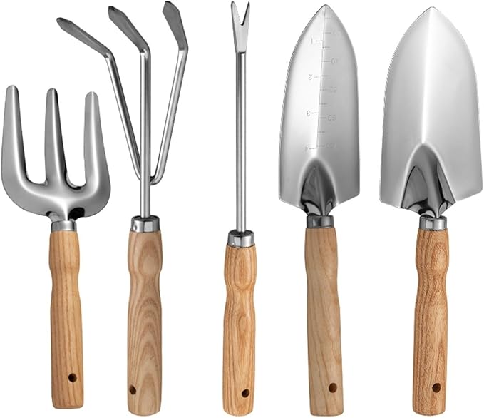 5 Pcs Professional Gardening Kit Stainless Steel Tools for Pots Beds Containers