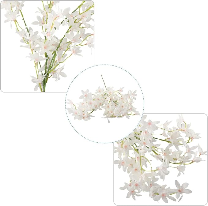 Artificial Orchid Flower Single Branch Dancing Oncidium Silk Material Lifelike Arrangement 74CM Tall For Wedding Home Office Living Room Decor(White)