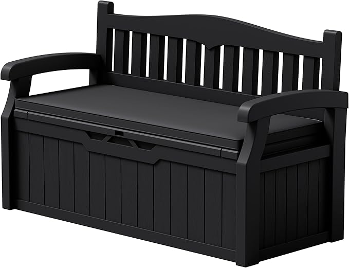 Devoko 80 Gallon Storage Bench with Cushion, Lockable Deck Box for Patio Furniture, Garden Decor and Outdoor Seating for Cushions, Garden Tools and Pool Supplies (Black, 80 Gallon with Cushion)