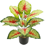 Artificial Caladium Plant with Red and Green Leaves, Red Leaf Artificial Plants Decoration Simulated Bonsai Potted Decor Home Room Party Wedding Office Floor (Yellow(No Flowerpot), 60cm)