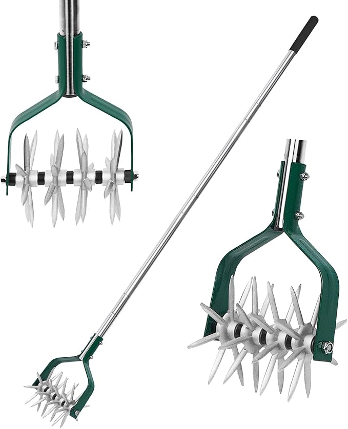 YEELOR Garden Cultivator Adjustable Stainless Steel Handle, fine Rotary Cultivator Tiller for Small Scale Gardens Soil Loosening, Lawn Aeration, Fertilizer Mixing & Planting Preparation