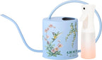 Watering Can for Indoor House Plants & Spray Water Mist Bottle - Cute Decorative Metal Gardening Small Water Can for Houseplants & Flowers with Long Spout - 1.5L 51floz 0.4 Gallon (Hummingbird Blue)