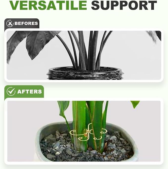 Reusable Plastic Plant Support Stakes, Plant Stem Support Set - Flexible Indoor Gardening Trellis for Potted Vines, Climbing Flowers and Herb Garden (Gold)