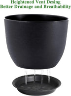 UOUZ 12inch Large Plant Pot, Modern Plastic Planter with High Driange Holes and Saucer for Indoor Outdoor Garden Plants and Flowers, Black