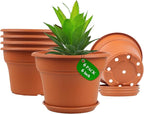 Pottiffe 6 Inch Plastic-Flower Pot-for-Indoor Plants, 6 Pack Outdoor Plant Pots with Drainage Holes & Saucers, Resin Garden Pots Planters