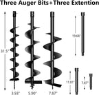 72cc Post Hole Digger 2-Stroke Petrol Gas Powered Earth Digger with 3 Extension Rods（8" 12" & 20"） + 3 Auger Drill Bits (4" 6" & 8") for Farm Garden Plant