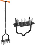 2-in-1 Lawn Aerator, Heavy Duty Manual Core Aerator Lawn Tool with 16 Iron Spikes & 4 Hollow Tines Garden Tools for Yard Grass Soil