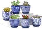Selamica Ceramic 2.4 Inch Succulent Pots, Mini Succulent Planter Pot for Cactus Plant with Drainage Holes & Saucers, Home Decor, Set of 6, Vintage Blue