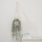 Decorative Hanging Plants for Shelf, Faux Ivy Eucalyptus Vine, Fake Greenery in White Pot (Extra Large)
