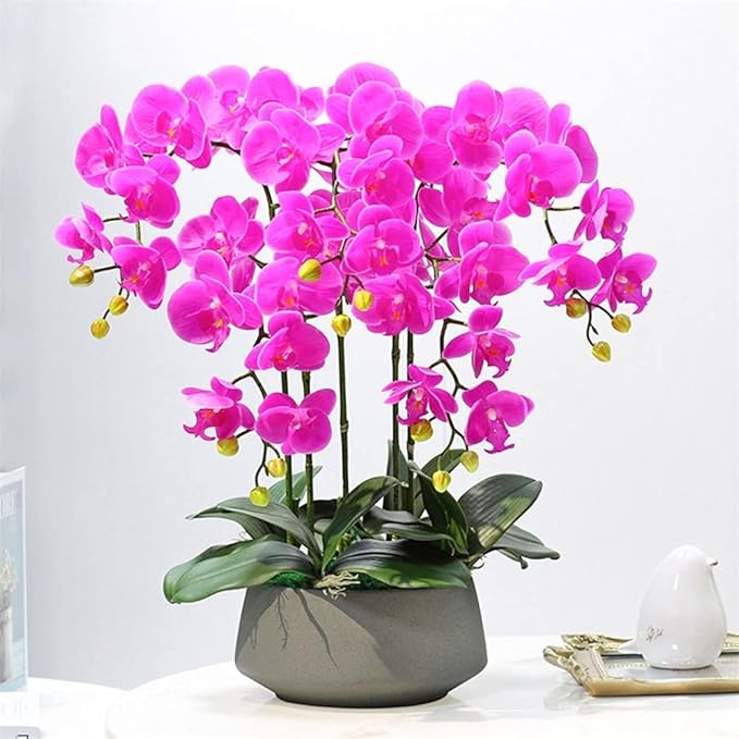 Decor Artificial Flowers with Vase Artificial Orchid with Vase Fake Flower Phalaenopsis Faux Plants for Home Decor Living Room Decoration 60cm Faux Flowers Arrangements Ornaments,Purple