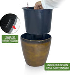 Dexceder 15x14 Self Watering Planter with Wheels (Yellow Brown Gradient) | Inner Pot Design, Thickened Large Floor Standing Flower Plant Pot with Water Level Indicator Indoor Outdoor