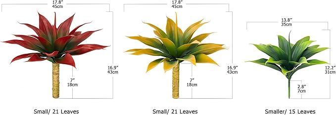Ttranewsoo Artificial Agave Plants,Large UV Resistant Fake Agave Planters for Indoor and Outdoor Decorating Tropical Plant Succulents Greenery Indoor Decor (2Pack,18" Red)