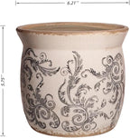 Rustic Ceramic Planter & Kitchen Utensil Holder, 6.21 Inch Vintage Crackle Glazed Flower Pot with Drainage Hole for Indoor Plants, Tuscan Living Room & Balcony Decoration, Gift for Mom (Gray)