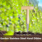 Hand Dibber, Stainless Steel Sow Dibbler with Wood Handle, Garden Hole Punch Dibbler Tool for Planting Seeds & Bulbs, Hand Held Bulb Planter for Planting Flowers Tulips, Daffodils, Dahlias