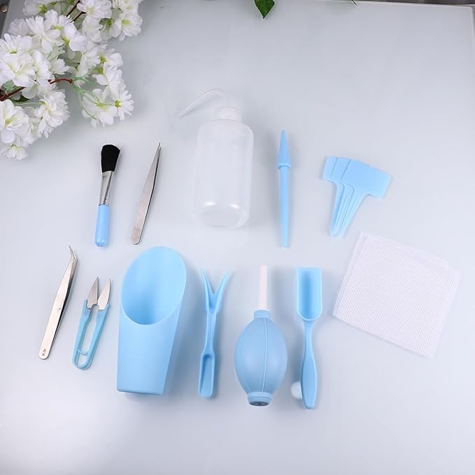 12PCS Blue Mini Succulent Plant Tools Plastic Gardening Accessories for Bonsai and Flowerpot Care Portable Growing Supplies for Home and Store Use
