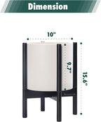 D'vine Dev Planter Pot with Stand - 10 Inch Plastic Cylinder Flower Pot with Wood Planter Holder for Indoor, Oatmeal Pot + Ebony Stand, 55-C-N-4