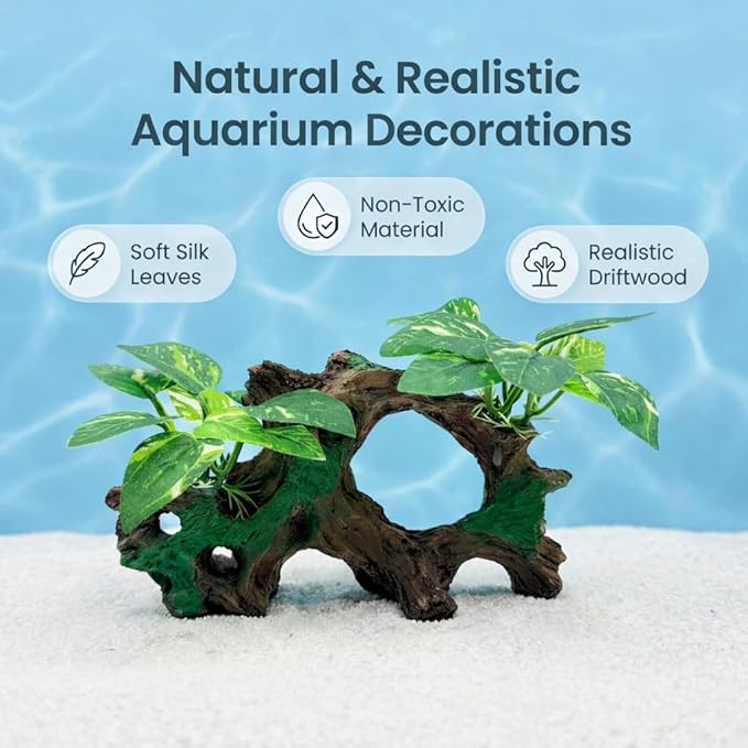 Aquarium Decorations Cave Silk Aquarium Plants Betta Fish Tank Decor Ornament, Soft & Safe Fish Tank Accessories, Goldfish Bowl Decor Artificial Driftwood