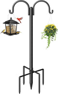 Double Shepherds Hooks for Outdoor, 60" Heavy Duty Bird Feeder Pole with 5-Prong Base - Rust-Proof, Adjustable Bird Feeder Hanger for Garden, Wedding Decor & Hanging Plants