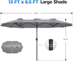 SUPERJARE 13FT Outdoor Umbrella for Patio, Double sided Pool Umbrellas with Fade Resistant Canopy, Large Table Umbrella for Deck, Market, Backyard - Gray(No Base)