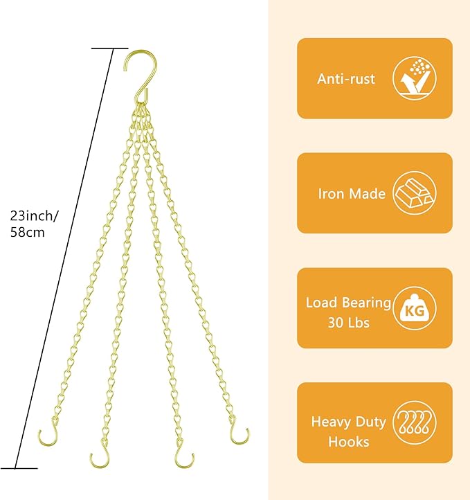 garini 6 Pack, 23 Inch Hanging Baskets Chain, Gold Hanging Chains with Hooks, Replacement Plant Hangers for Planters, Bird Feeders and Lanterns