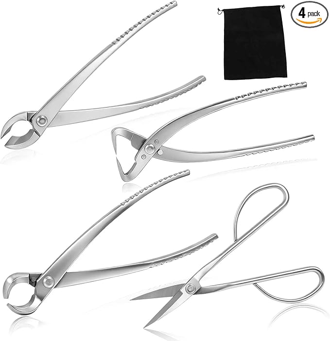 SPEEDWOX 4 Pcs Bonsai Tool Set Heavy Duty Bonsai Tree Kit bonsai pot Concave Cutter,Knob Cutter,Trunk Splitter,Bonsai Scissors Steel Ashinaga Scissors with a storage pouch for live horsetail plants