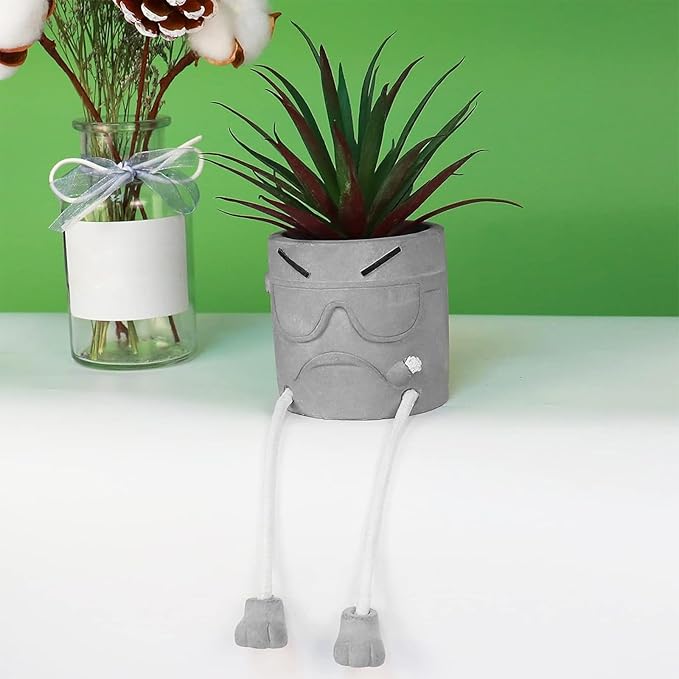 Zerzsy Succulents Plants Artificial in Cement Pots with Hanging Leg, Small Fake Plant Kitchen Shelves Decor, Cute Office Decor Faux Succulents, Succulent Pots for Desk Shelf Decorations