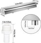 Pool Waterfall Fountains, Stainless Steel Rectangular Pool Waterfall Spillway with Pipe Connector for Indoor/Outdoor Decorative (23.6 Inch)