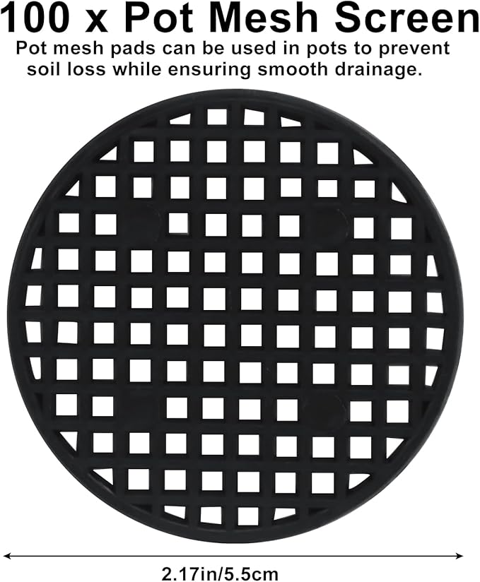 50 Pcs 2.1" Plant Pot Mesh Round Hole Cover, 55mm Black Plant Pot Drainage Mesh Discs Bottom Liners for Bonsai/Flower Pots, Soil Retention Grid Mats